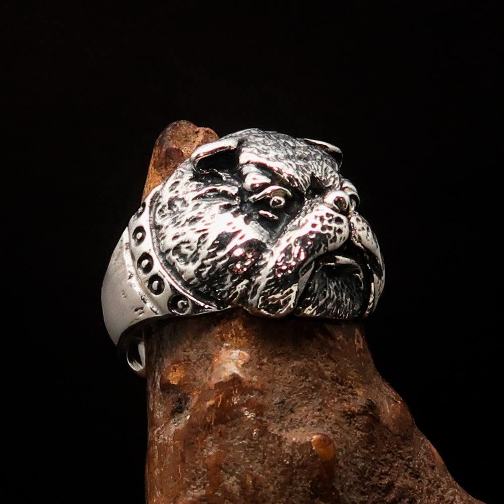 Excellent crafted Men's Animal Ring Male Bulldog Sterling Silver 925-1
