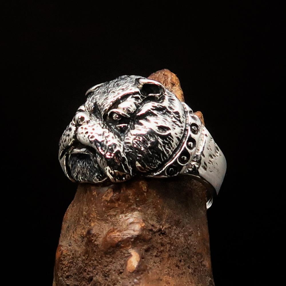 Excellent crafted Men's Animal Ring Male Bulldog Sterling Silver 925-4