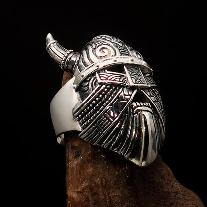 Excellent crafted Men's horned Viking Warrior Ring - antiqued Sterling Silver-2