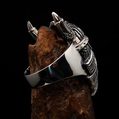 Excellent crafted Men's horned Viking Warrior Ring - antiqued Sterling Silver-3