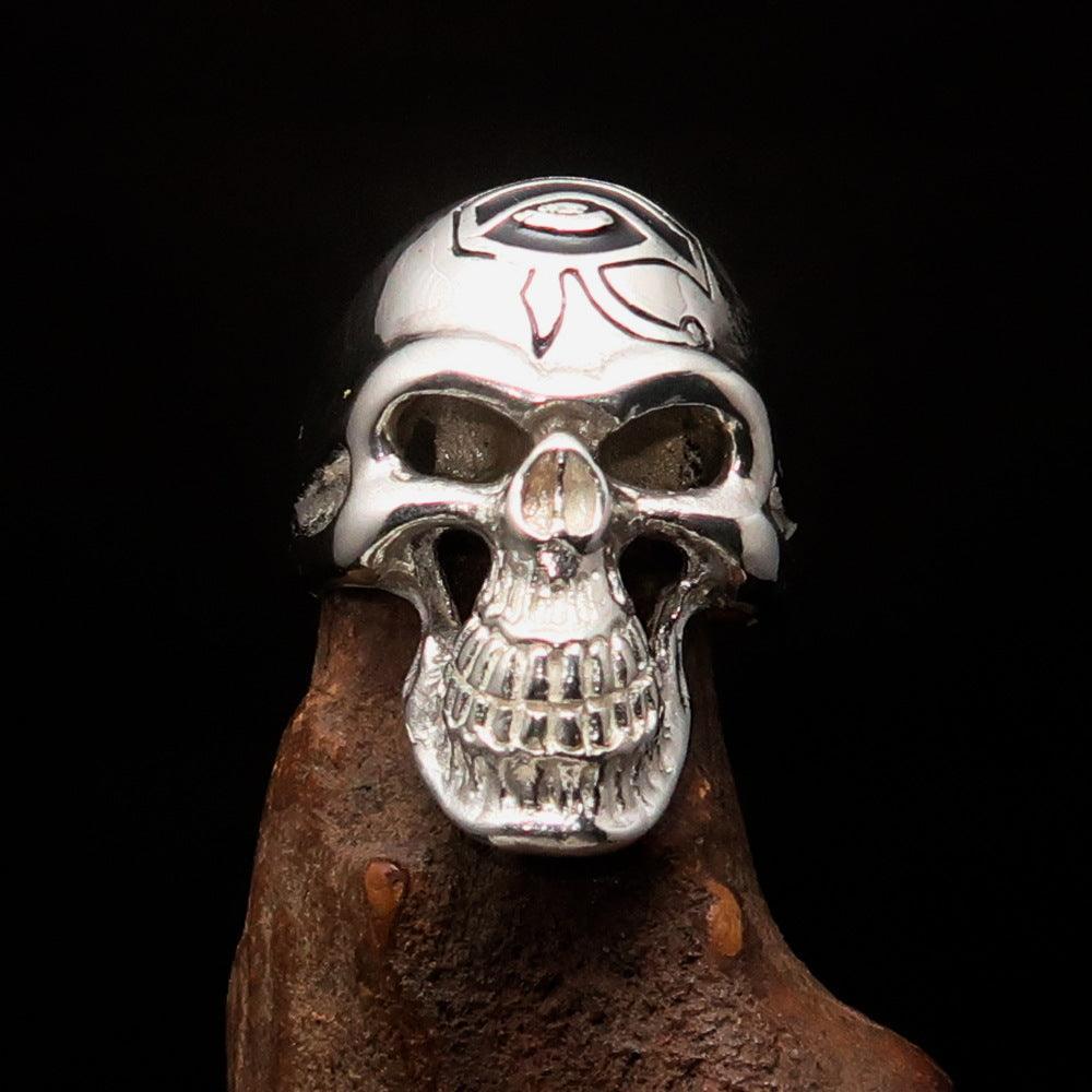 Excellent crafted Men's Skull Ring Black Eye of Ra - Sterling Silver-1