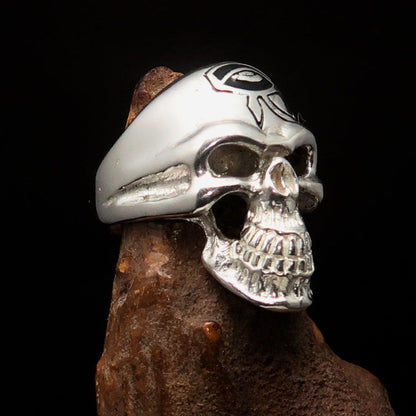 Excellent crafted Men's Skull Ring Black Eye of Ra - Sterling Silver-2