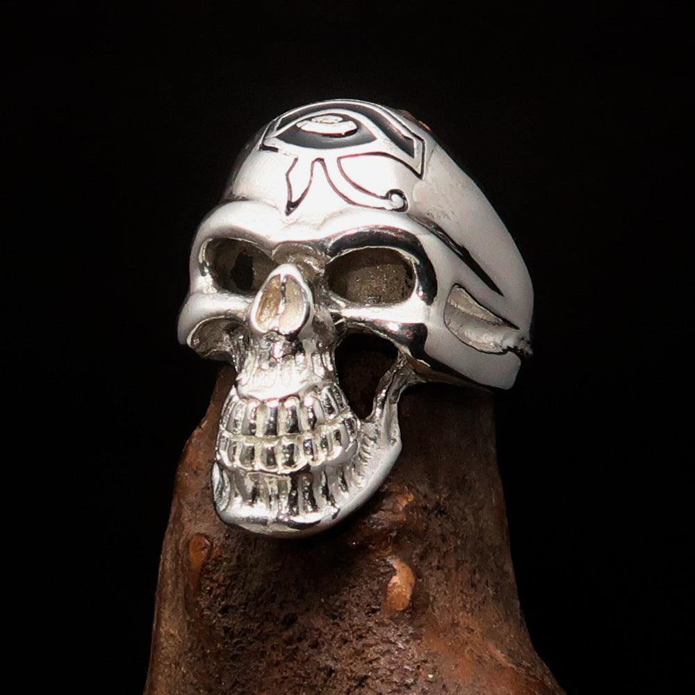 Excellent crafted Men's Skull Ring Black Eye of Ra - Sterling Silver-0