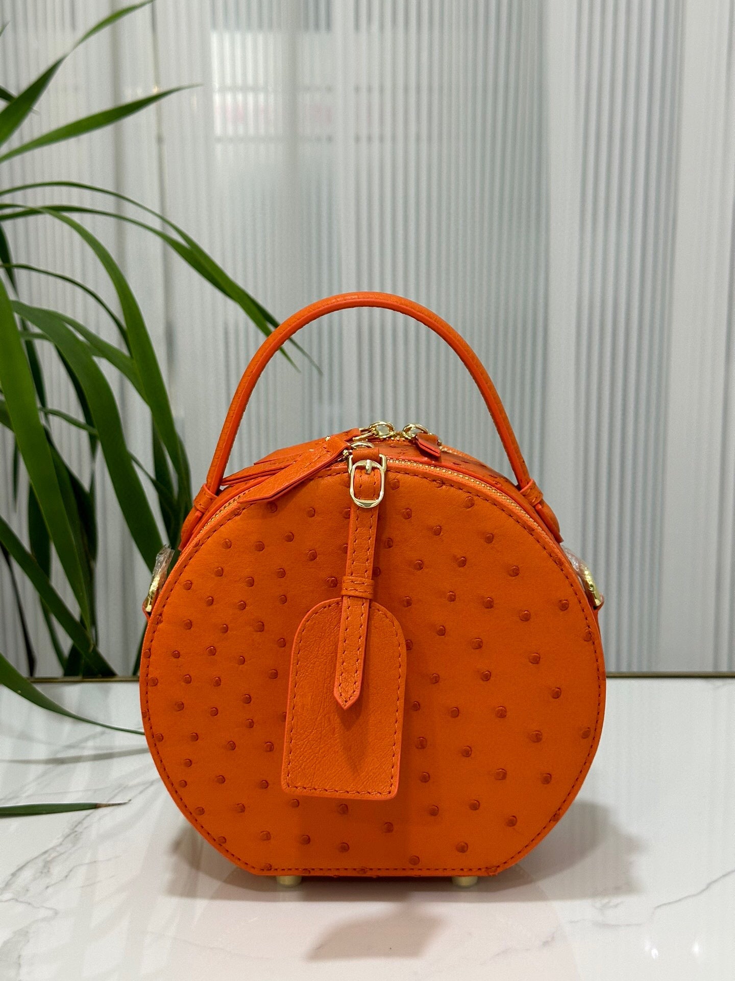 Womens  Ostrich Skin Leather Apple Phone Handle Bag-1