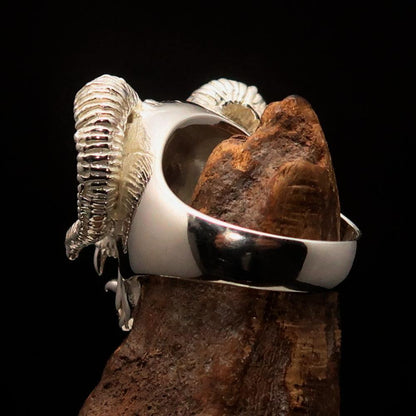 Excellent crafted Men's blue 1% Ram Skull Outlaw Ring - Sterling Silver-4