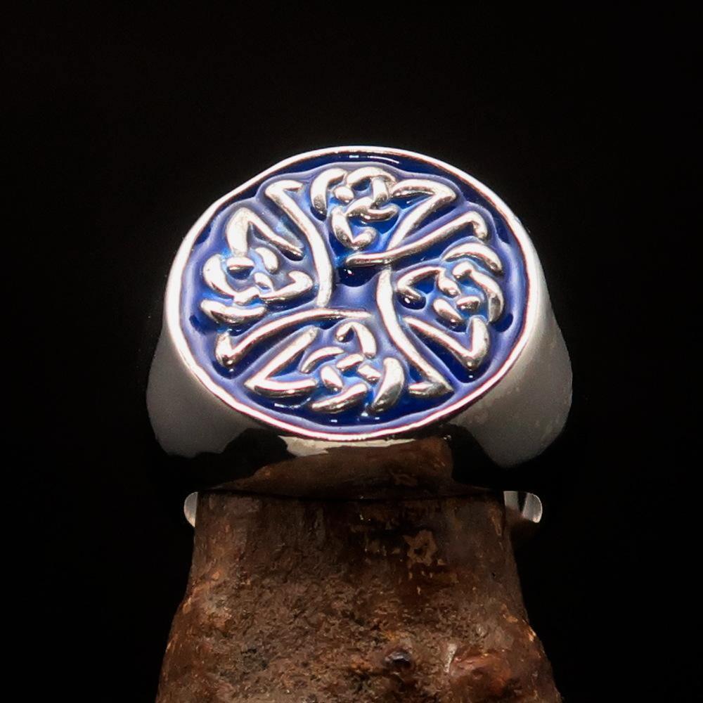 Perfectly crafted Men's Ring Celtic Birgit's Cross Blue - Sterling Silver-1