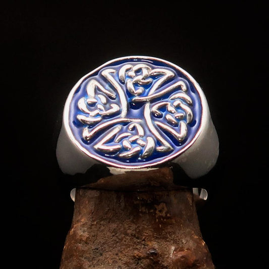 Perfectly crafted Men's Ring Celtic Birgit's Cross Blue - Sterling Silver-1
