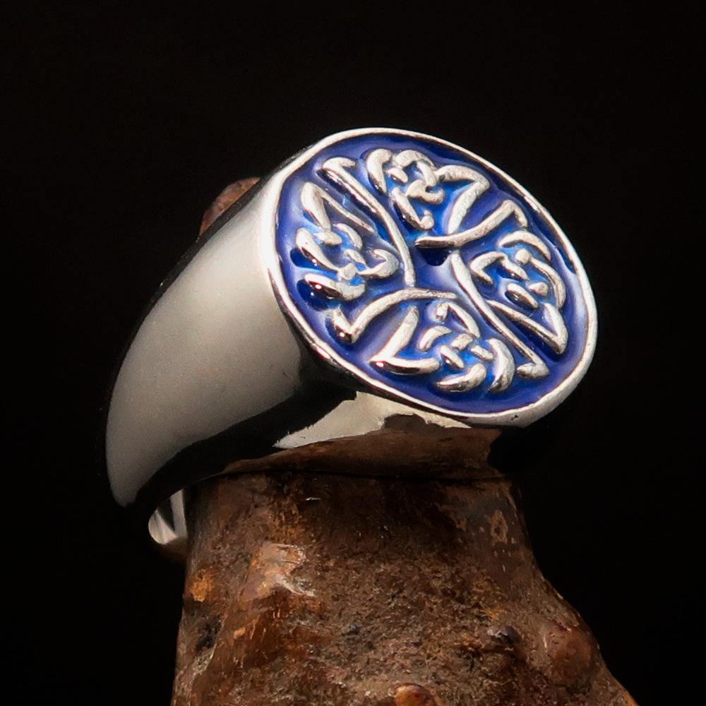Perfectly crafted Men's Ring Celtic Birgit's Cross Blue - Sterling Silver-2