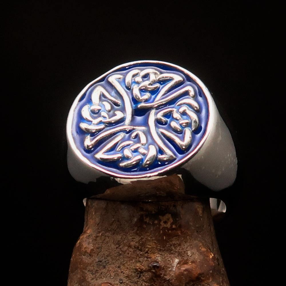 Perfectly crafted Men's Ring Celtic Birgit's Cross Blue - Sterling Silver-0