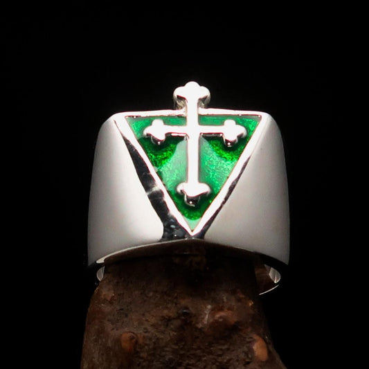 Excellent crafted Men's Green Coptic Cross Ring - Sterling Silver-1