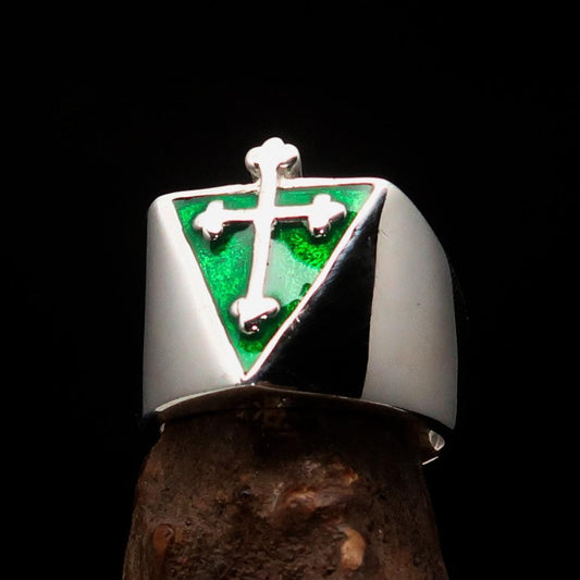 Excellent crafted Men's Green Coptic Cross Ring - Sterling Silver-0