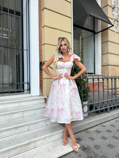 White floral corset midi dress with p
