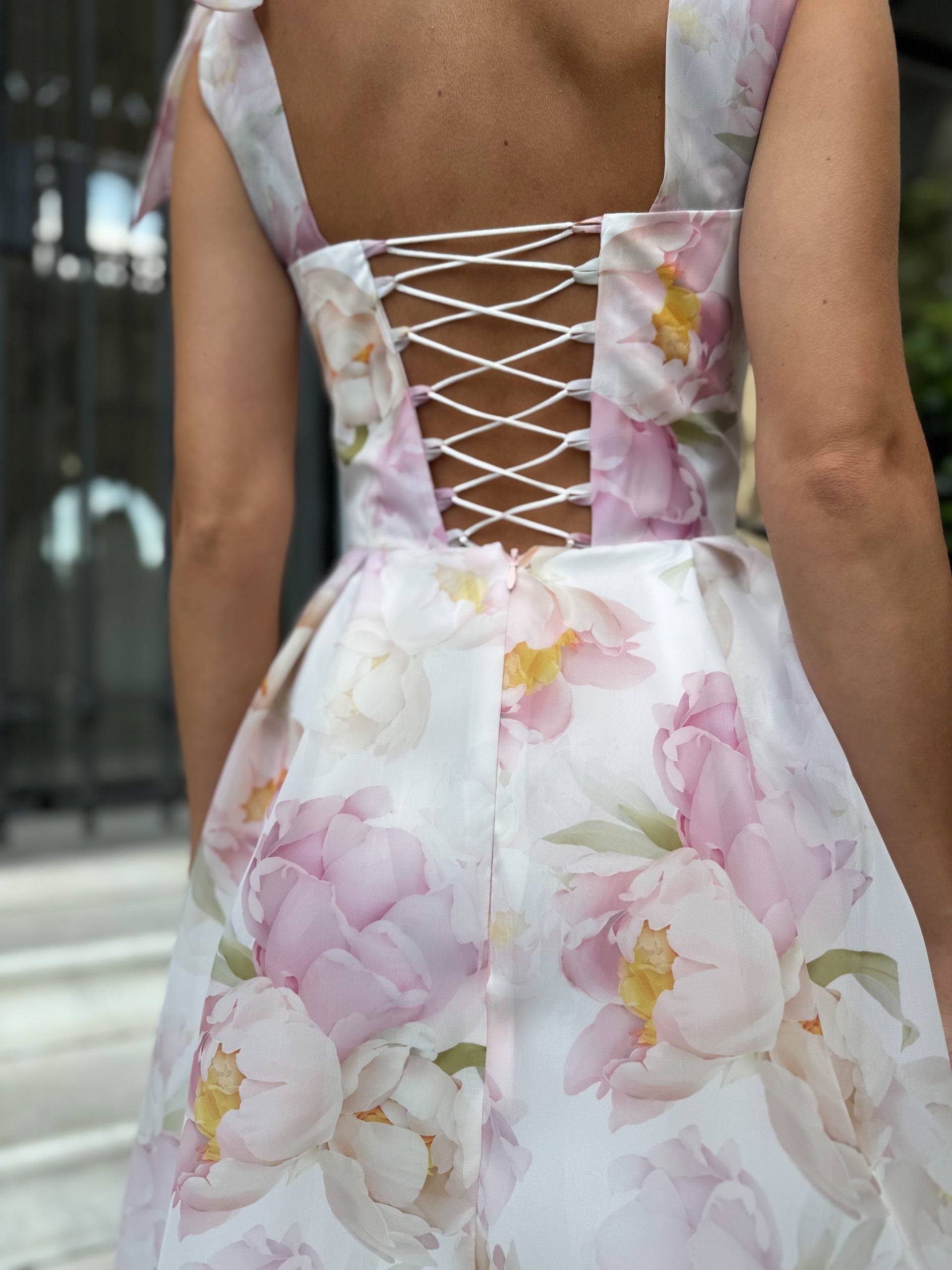 White Floral Corset Midi Dress | Custom Made Wedding & Prom-7