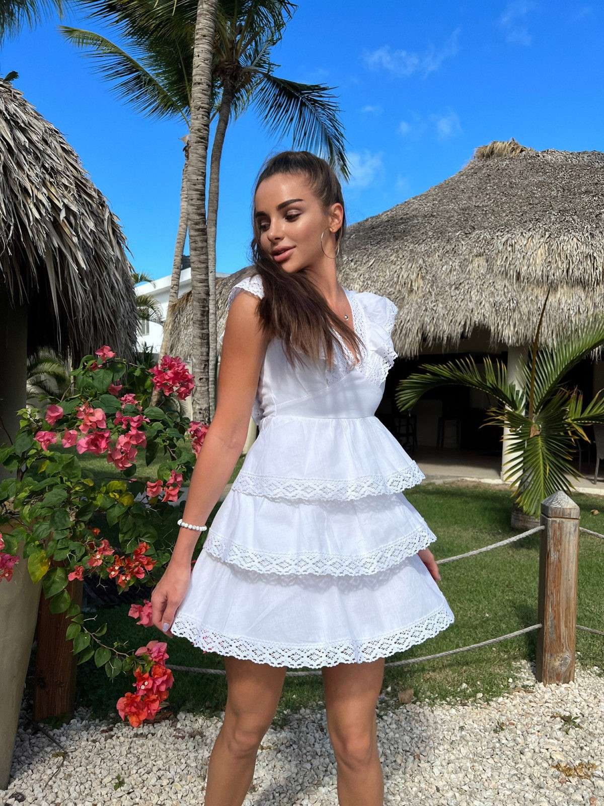 Ruffled White Mini Dress-1