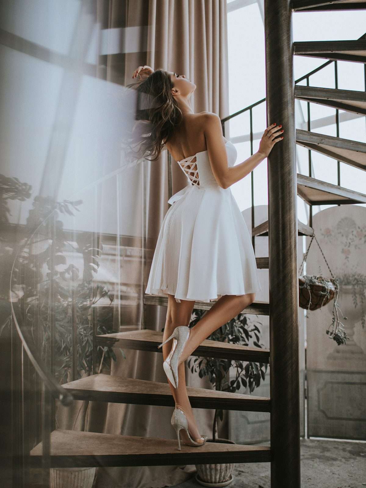 Chic Shoulder Bliss Short Dress with Circle Skirt and Corset Detail