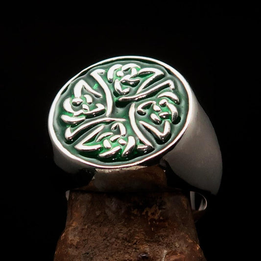 Perfectly crafted Men's Ring Celtic Birgit's Cross Green - Sterling Silver-0