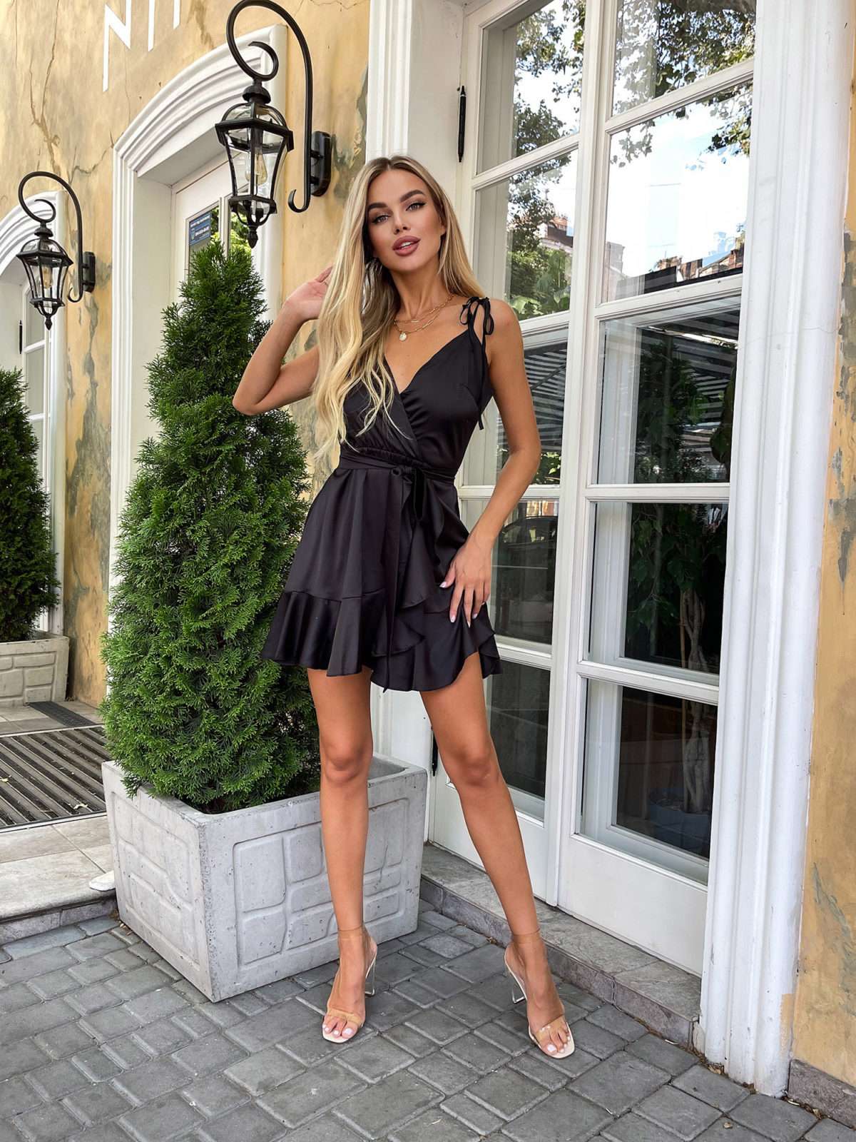 Satin Wrap Mini Dress | Ruffle Skirt | GLOWSYOU-18