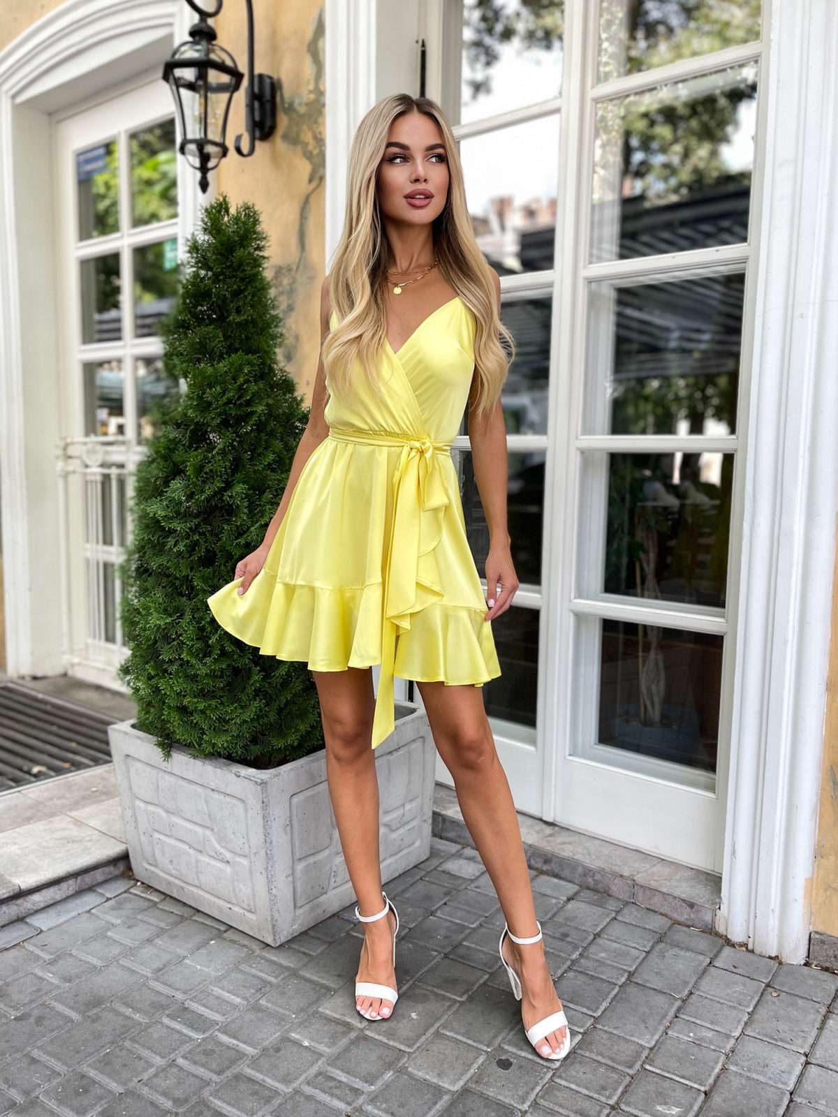 Satin Wrap Mini Dress | Ruffle Skirt | GLOWSYOU-35