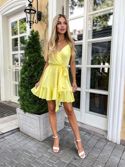 Satin Wrap Mini Dress | Ruffle Skirt | GLOWSYOU-35