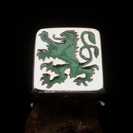 Perfectly crafted Men's Rampant Lion Ring green - Sterling Silver-1