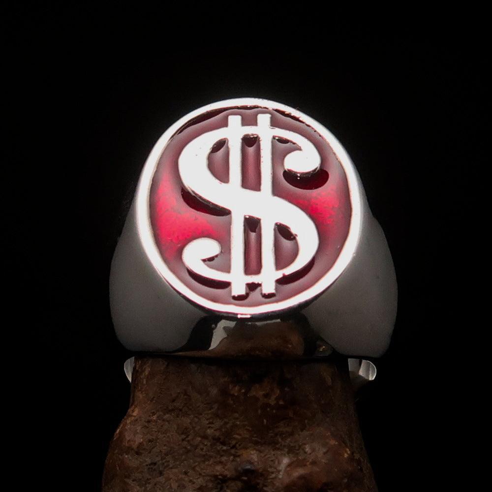 Excellent crafted Men's Currency Ring US Dollar Symbol Red - Sterling Silver-1