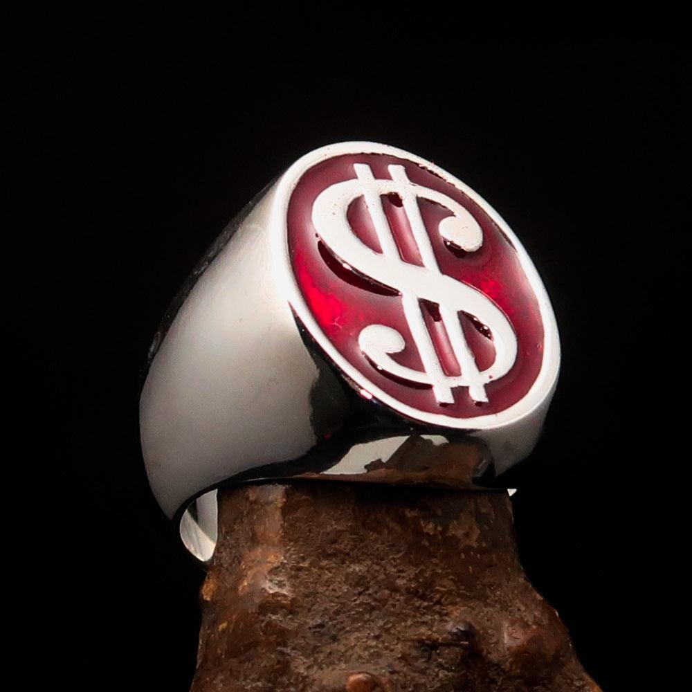 Excellent crafted Men's Currency Ring US Dollar Symbol Red - Sterling Silver-2