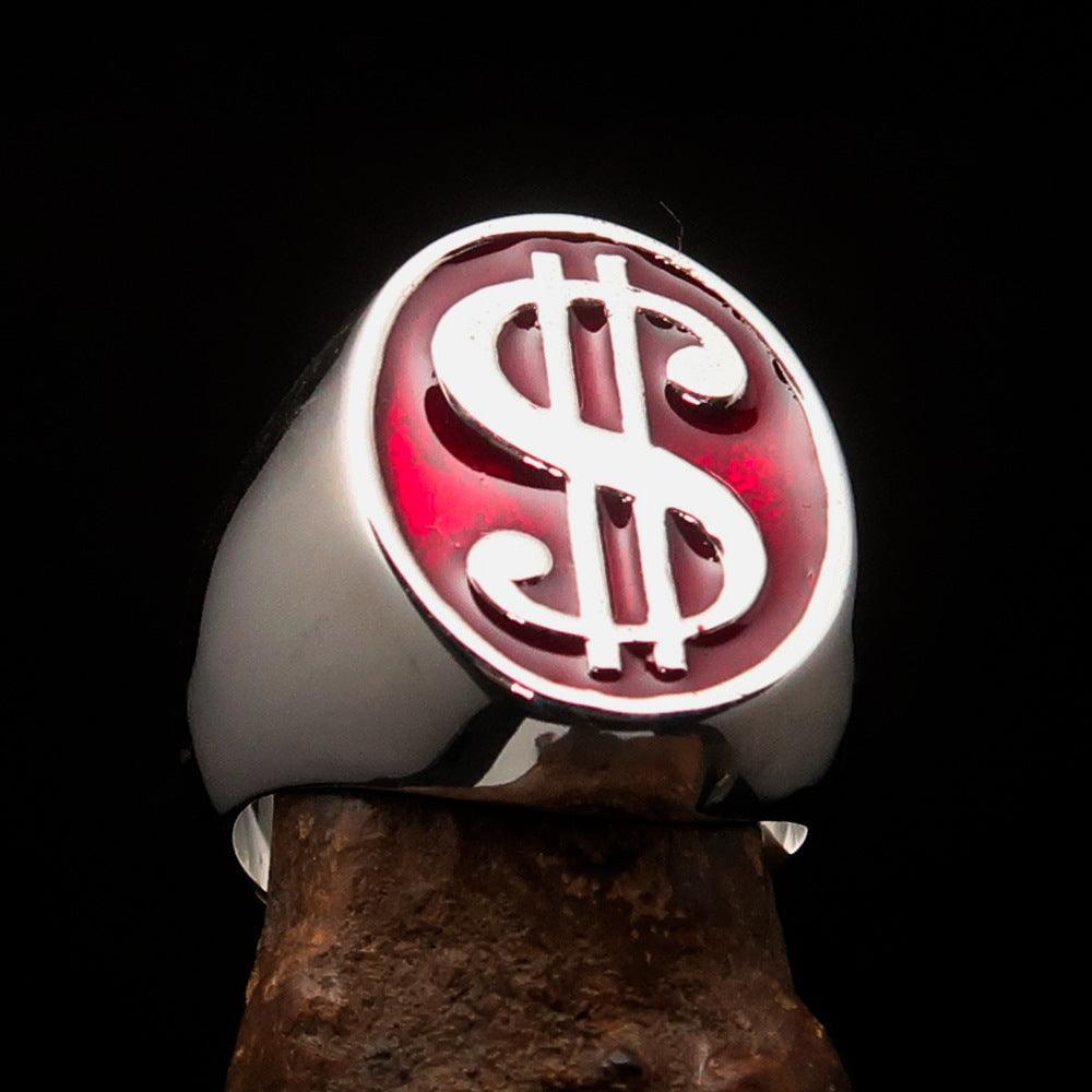 Excellent crafted Men's Currency Ring US Dollar Symbol Red - Sterling Silver-0