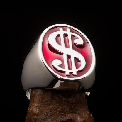 Excellent crafted Men's Currency Ring US Dollar Symbol Red - Sterling Silver-0