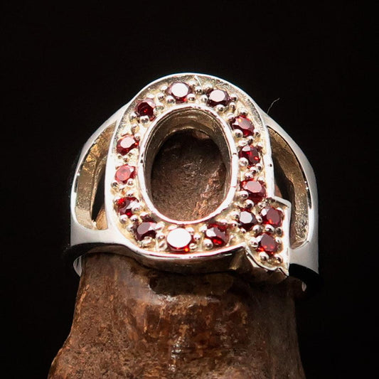 Excellent crafted Initial Ring Bold Letter Q - 15 red CZ - Sterling Silver-0