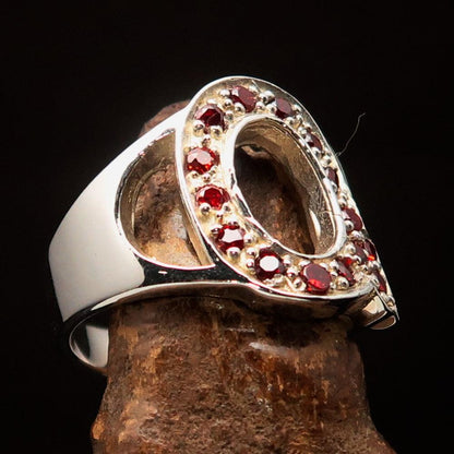Excellent crafted Initial Ring Bold Letter Q - 15 red CZ - Sterling Silver-1