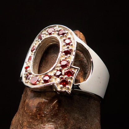 Excellent crafted Initial Ring Bold Letter Q - 15 red CZ - Sterling Silver-4