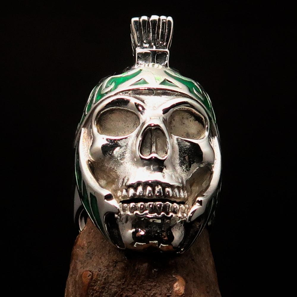Excellent crafted Men's Skull Biker Ring green Roman Centurion - Sterling Silver-1