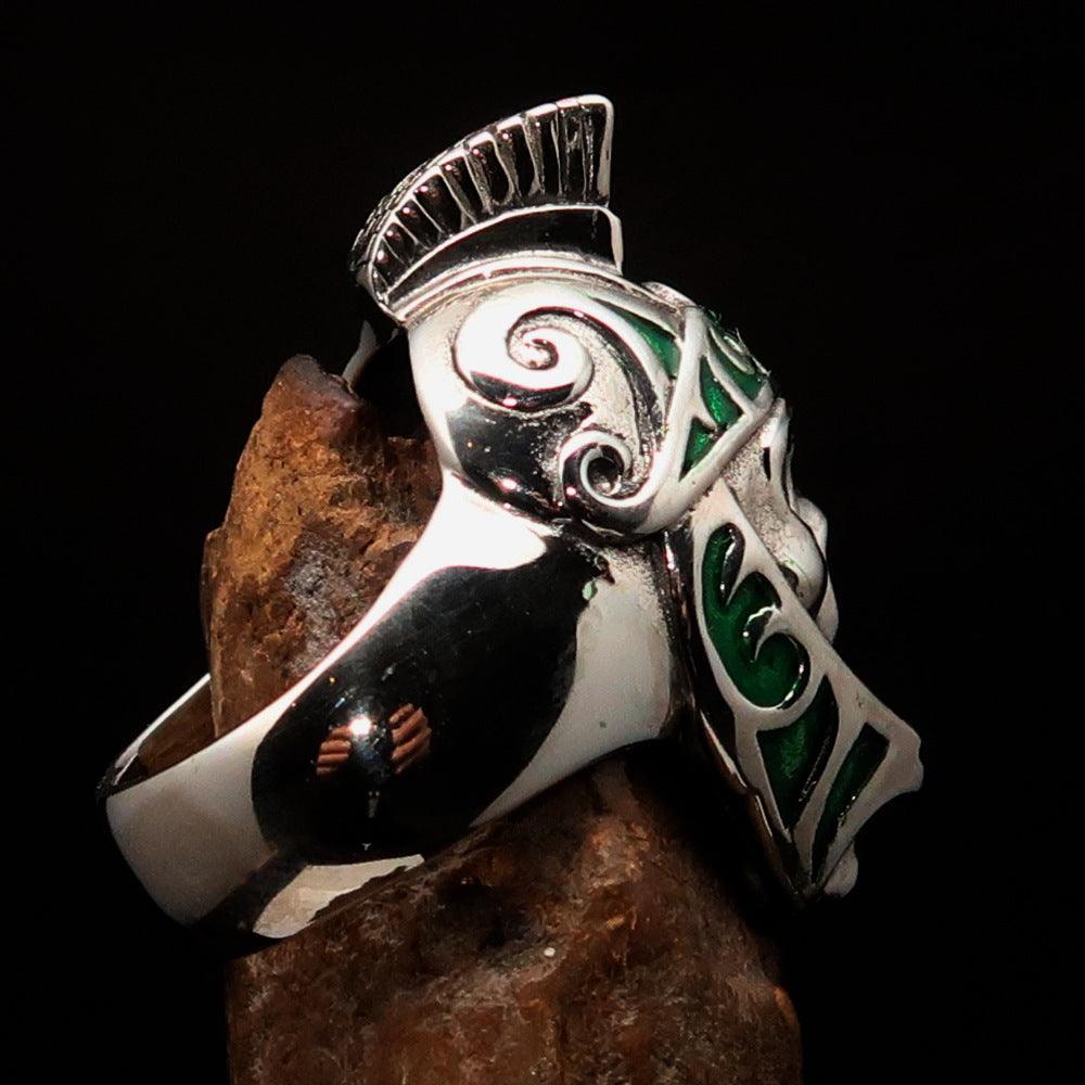 Excellent crafted Men's Skull Biker Ring green Roman Centurion - Sterling Silver-3