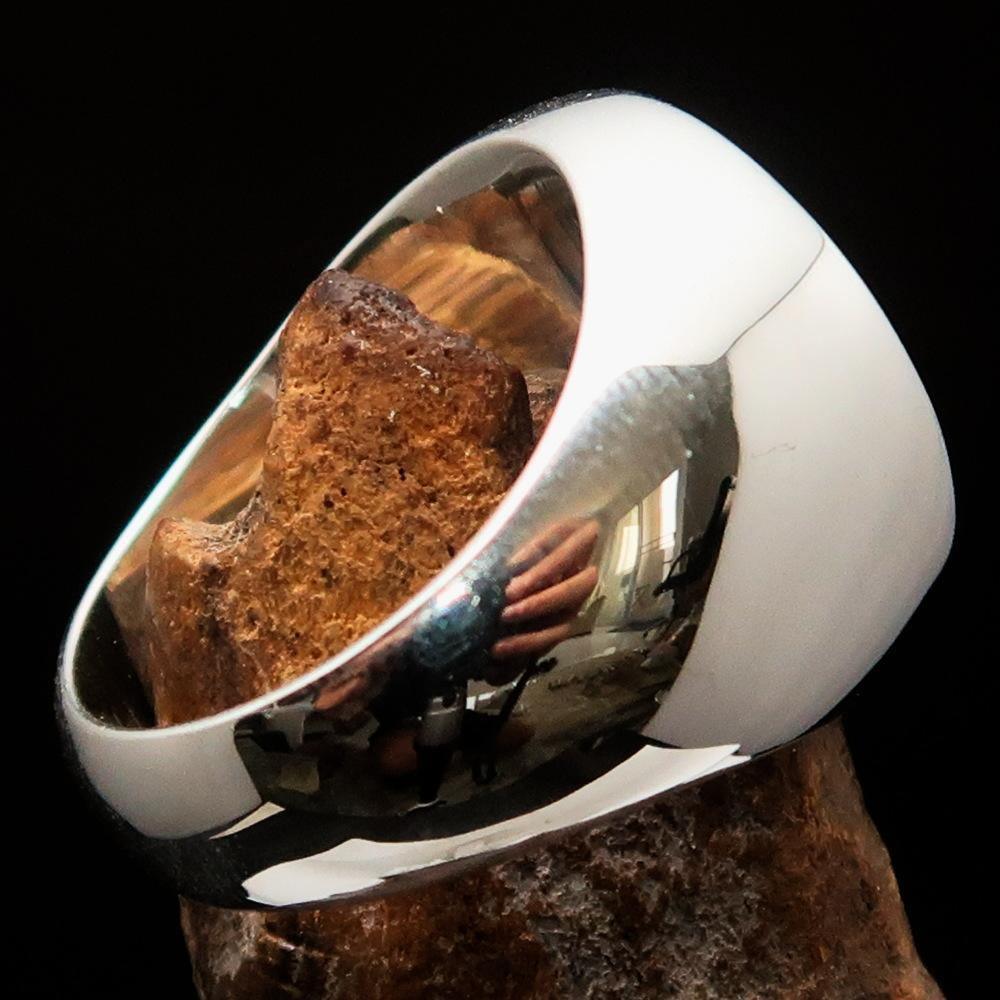 Excellent crafted Men's Heptagon Ring Green seven sided Polygon - Sterling Silver-2