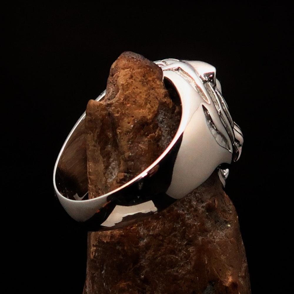 Excellent crafted Men's Animal Ring Male Tiger - shiny Sterling Silver-3