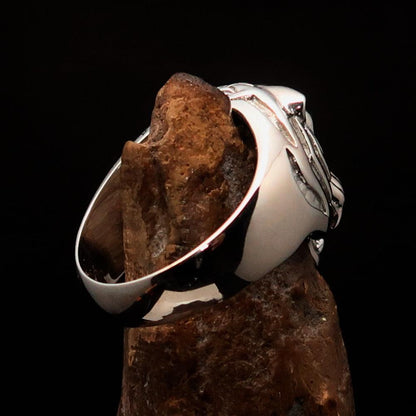 Excellent crafted Men's Animal Ring Male Tiger - shiny Sterling Silver-3