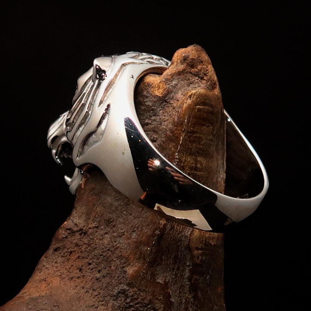Excellent crafted Men's Animal Ring Male Tiger - shiny Sterling Silver-4