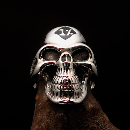 Mirror polished Men's Outlaw Biker Ring black 1% Skull - Sterling Silver-1