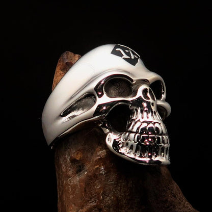 Mirror polished Men's Outlaw Biker Ring black 1% Skull - Sterling Silver-2