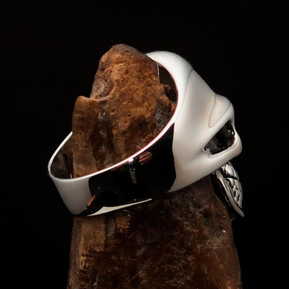 Mirror polished Men's Outlaw Biker Ring black 1% Skull - Sterling Silver-3