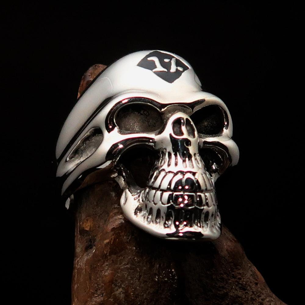 Mirror polished Men's Outlaw Biker Ring black 1% Skull - Sterling Silver-0