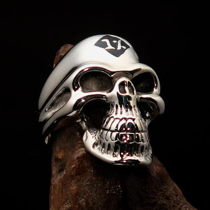 Mirror polished Men's Outlaw Biker Ring black 1% Skull - Sterling Silver-0