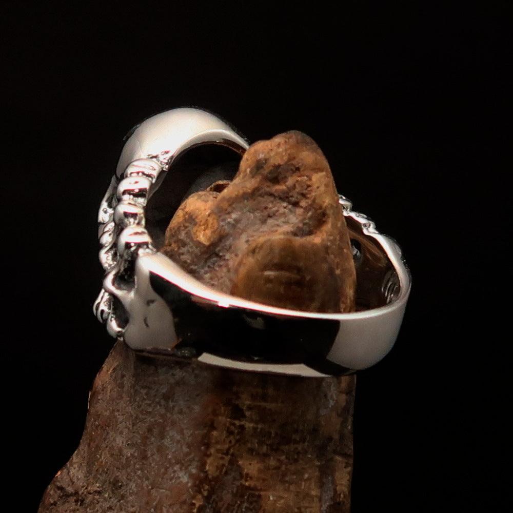 Excellent crafted Men's blue 1% Outlaw Biker Skull and Bones Ring - Sterling Silver-4