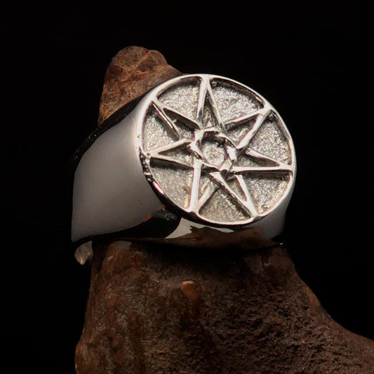 Excellent crafted Men's Heptagon Ring seven sided Polygon - two tone Sterling Silver-0