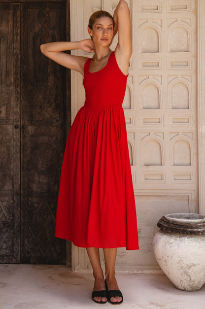 Indira Smocked Midi Dress-0