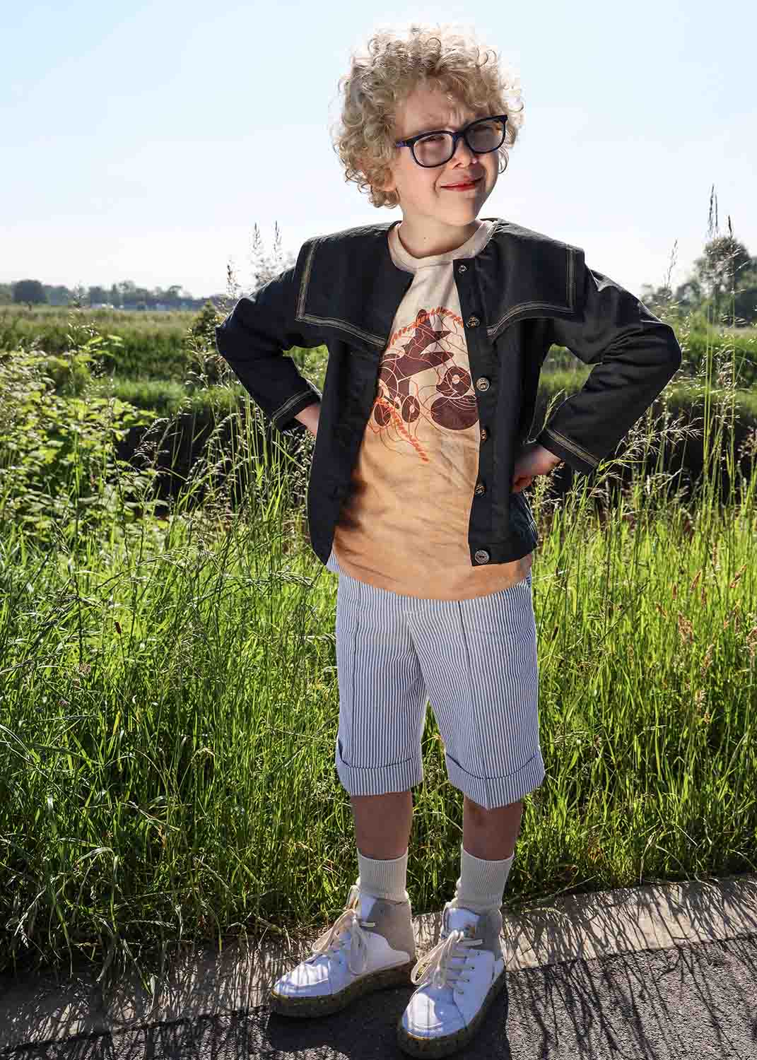 The Striped Short Pants — Grey-1