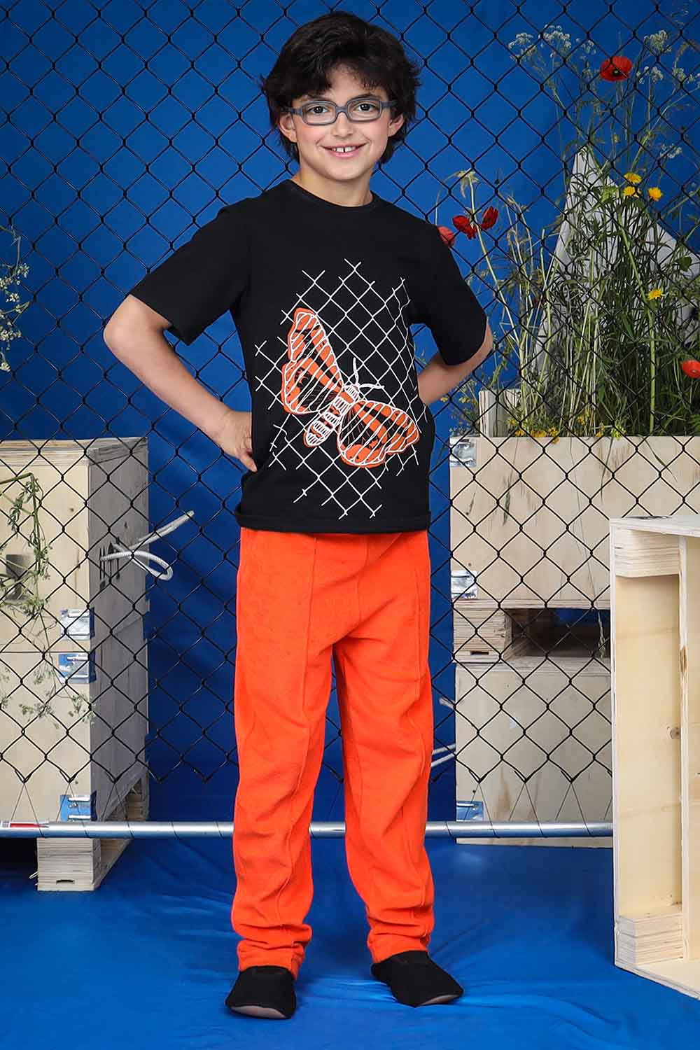 Orange Terry Loungepants for Kids-3