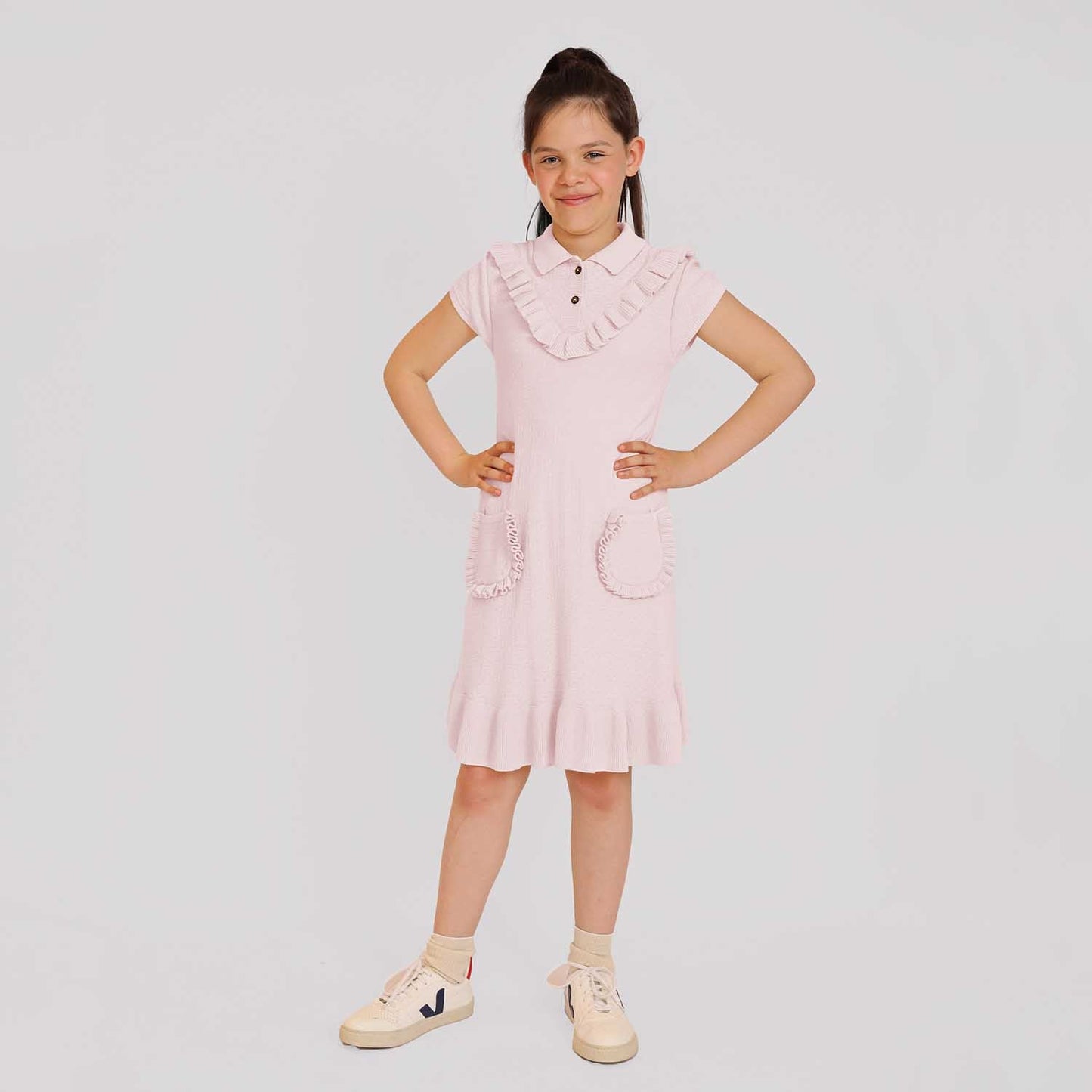 Pink Knit Midi Dress with Yoke-1