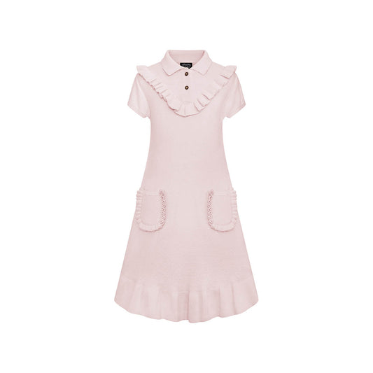 Pink Knit Midi Dress with Yoke