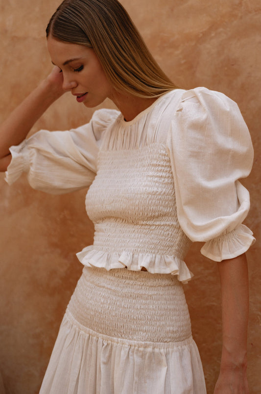 Jaffa Smocked Linen Top-0